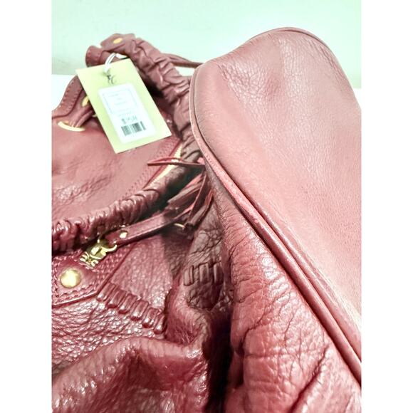 Isabella Fiore Leather Tassel Tie Burgundy Shoulder Handbag - Picture 6 of 8